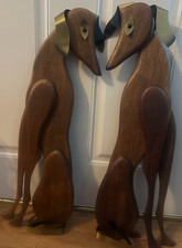 1961 Mid Century Modern Masketeers Wall Art Wood Brass Dog Pair Vintage picture