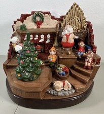 Vintage Musical Christmas Mr & Mrs Claus Scene w/ Elves & Fireplace WORKS- READ picture