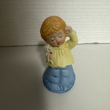 VTG Enesco Sleepy Yawning Cute Child Girl Holding Teddy Bear Porcelain Bell 4