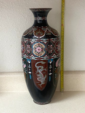Antique Japanese Cloisonne Vase Meiji Period 15” Dragon Phoenix Enamel Bronze picture
