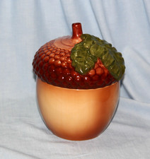 Vintage Teleflora Ceramic Acorn Candy/Cookie Cannister/Jar with Lid - NICE picture