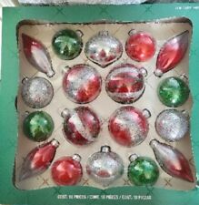 Kirkland Signature 18 Glass Ornaments Hand Decorated Red Silver Green - NEW  picture