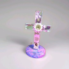 Handmade Resin Floral Cross on Round Base, Christianity Christmas Decor picture