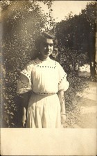 Pretty young woman fancy dress fashion RPPC real photo picture