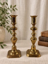 Vintage Heavy Cast Brass Candlesticks Pair 11” Georgian Style Octagonal Base picture