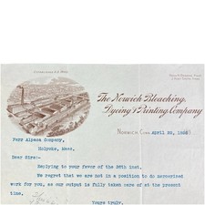 ATQ Letterhead The Norwich Bleaching Dyeing & Printing Company Connecticut 1899 picture