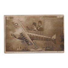 Airplane Fez Photo with Armenian Handwritten Postcard Ottoman Empire Turkish picture