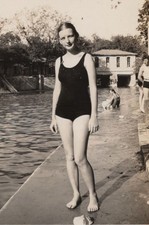 1930s Pretty Woman Swimsuit Bathing Beauty Poolside Portrait Swimming Pool picture