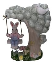 Bunny Rabbit Figurine Cottage Core Bird K's Collection Swing Porcelain 4.5