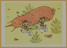 1964 Cute Hares Carry Giant Carrot Golubev Soviet Children ART USSR Postcard picture