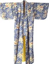 1930s Antique Japanese Kimono Robe Blue Sheer Silk Vintage Yukata Robe Gown Jack picture