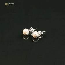 Round 925 sterling silver pearl stone stud earrings unisex jewelry er307 picture