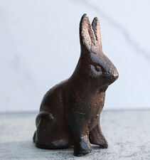Pack Of 2 Rustic Cast Iron Cottage Bunny Rabbit Hare Sitting Figurines 3.25