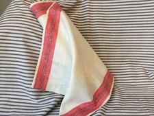 Vtg red stripe LINEN TOWEL FABRIC Cottage Farmhouse French County ~Sold by Yard picture