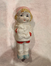 Hand Painted Ceramic Girl Figurine, made in Japan White Pink Red Blue Blonde, 3” picture