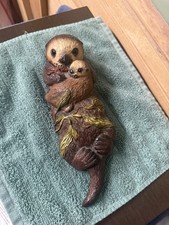 VTG. Rosanna Davalos HEAVEN TO SEA OTTER Mama&Baby Chalkware Sculpture 3x10” picture