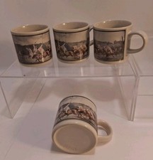 Vintage Set Of 4 Ralph Lauren Coffee Mugs Cups Polo Match Scene Japan Read Look picture