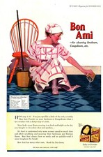 1923 Bon Ami Powder Vintage Print Ad Woman Cleaning Linoleum Floor Baby Chick ​ picture