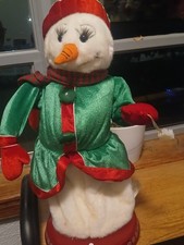 VINTAGE GEMMY SPINNING SNOWFLAKE MRS SNOWMAN WORKS GREAT PLEASE READ DESCRIPTION picture