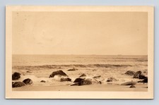 c1929 RPPC Beach Rocks Surf at Quonochontaug Rhode Island RI Real Photo Postcard picture