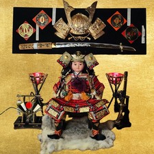 Japanese Gogatsu Ningyo Samurai Warrior General Doll Set w/ Kabuto Sword Display picture