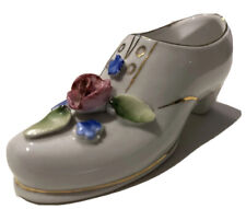 Vintage Germany Porcelain Ceramic Shoe 3D Rose Flowers And Gold Tone Trinket picture