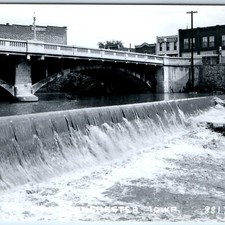 c1950s Manchester, IA Maquoketa River Dam Marion Bridge RPPC Postcard picture