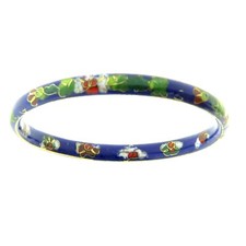Vintage Chinese Cloisonne Bangle Enamel Blue Floral Bracelet 7mm 8