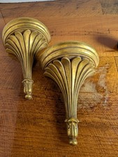 Gold Tone Wall Sconce With Plate Slot S/2 Hollywood Regency picture