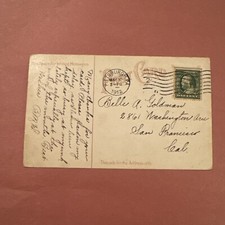 1912 Benjamin Franklin One Cent Green Stamp On Postcard picture