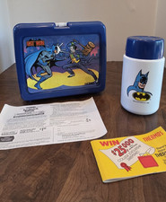 BATMAN & JOKER Vintage 1982 DC Comics Plastic Lunch Box w Thermos & Papers picture