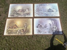 Vintage Set of 4 Andres Orpinas Folding TV Tray Tables Barn Farm Rustic Cabin picture