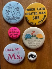 Vintage 1970s Feminist Womens Liberation Pinback Lot Call Me Ms. Wallflower picture