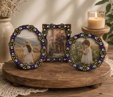 Pier 1 Imports Multi-Stone Mini Picture Frames Set of 3 Jeweled Rhinestone Boxed picture
