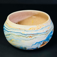 Vintage Nemadji Pottery White Blue Swirl Bowl Small Planter 5