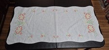 ​Vintage Hand Embroidered Table Runner Dresser Scarf Scalloped Edge Floral picture