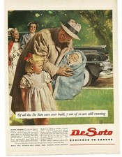 1942 DeSoto DeLuxe Sedan Father Daughter with new baby brother 1945 Ad picture