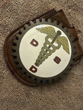 Vintage DDS Dentist Porcelain Enamel Car Grille Badge Caduceus w/ Mount picture