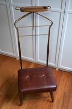 Vintage Pearl-Wick Valet Chair Butler Stand MCM Metal Wood Brown Vinyl Seat picture