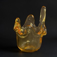 Fire & Light Splash Votive Candle Holder Recycled Glass Signed Amber California picture