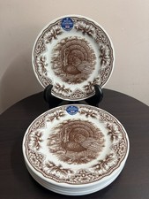 SET/6 ROYAL STAFFORD *HARVEST HOMELAND* THANKSGIVING TURKEY DESSERT PLATES NEW picture