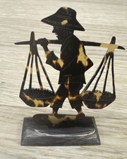 Vintage Faux Tortoiseshell Asian Farmer Figure with Base 4