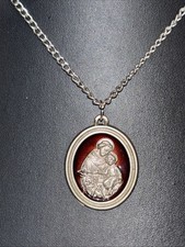 Vintage St Anthony of Padua Medal Necklace  Enamel Silver Tone Pray For Us 20” picture
