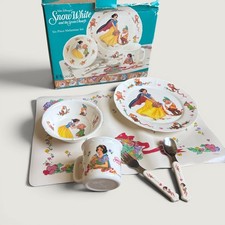 RARE Full Set Vtg Disney Snow White Seven Dwarfs 6pc Melamine Set Selandia Plate picture