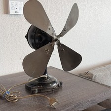 Ercole Marelli Vintage 4-Blade Metal Table/Desk Fan, Brass, Corded Electric picture