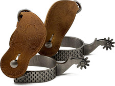 Men'S Western Cowboy Spurs with Spur Straps, Antique Silver Rasp Plated, Iron, 1 picture