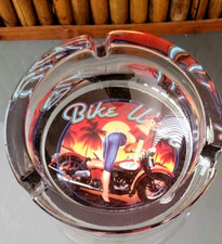 Bike Week Pinup Girl Motorcycle  Heavy Glass Ashtray by Rosta Monsta vintage picture