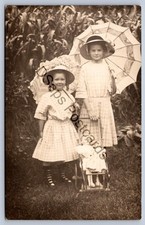 K57/ Cute Child w/ Doll Interesting RPPC Postcard c1910 Umbrella 209 picture