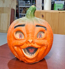 Vintage Two Faced 1940-1950'S Halloween pumpkin with rare green stem. picture