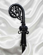 Medieval Gothic Bishop Crosier Staff - Hand-carved Wood sepherd’s Crook - Foldab picture